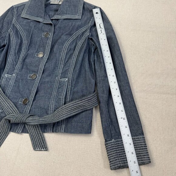 Chicos Blue Jean Chambray Denim Jacket Belted Waist & Button Closure 0 - Picture 8 of 11